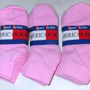 12 Pairs Womens 80% Cotton Blend Pink Ankle Socks USA Made
